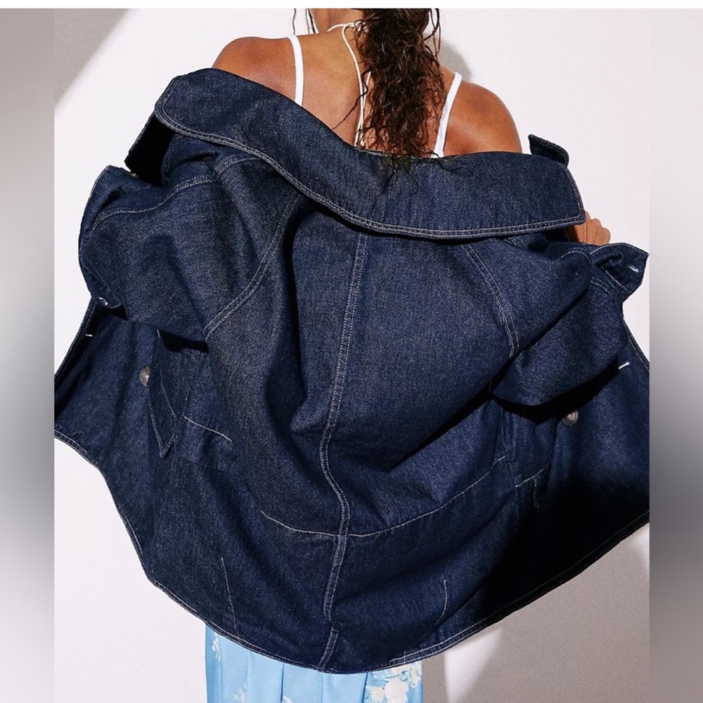 NWOT Free People Denim Car Coat - Rinse Wash - Picture 2 of 7